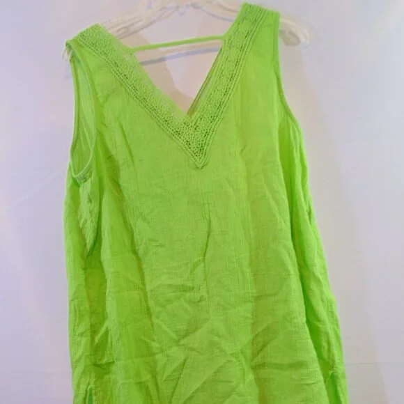 Catherines 0X Tank Top Blouse Green V Neck Top flowy - Picture 3 of 5